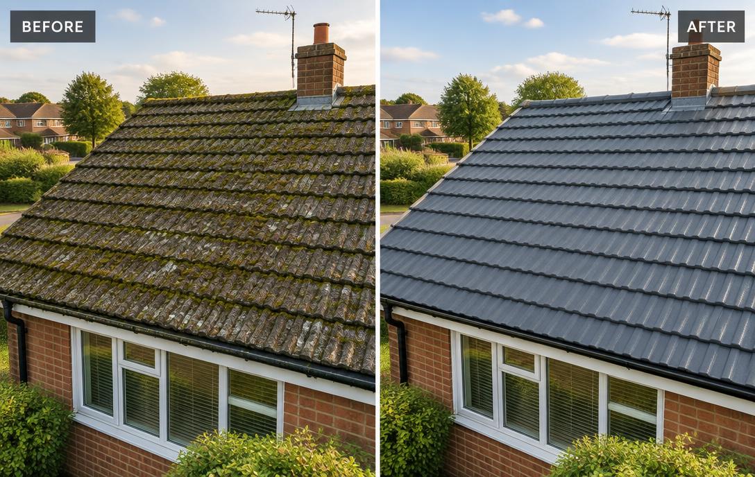 Before and after: Full re-roof & coating in Chichester, West Sussex