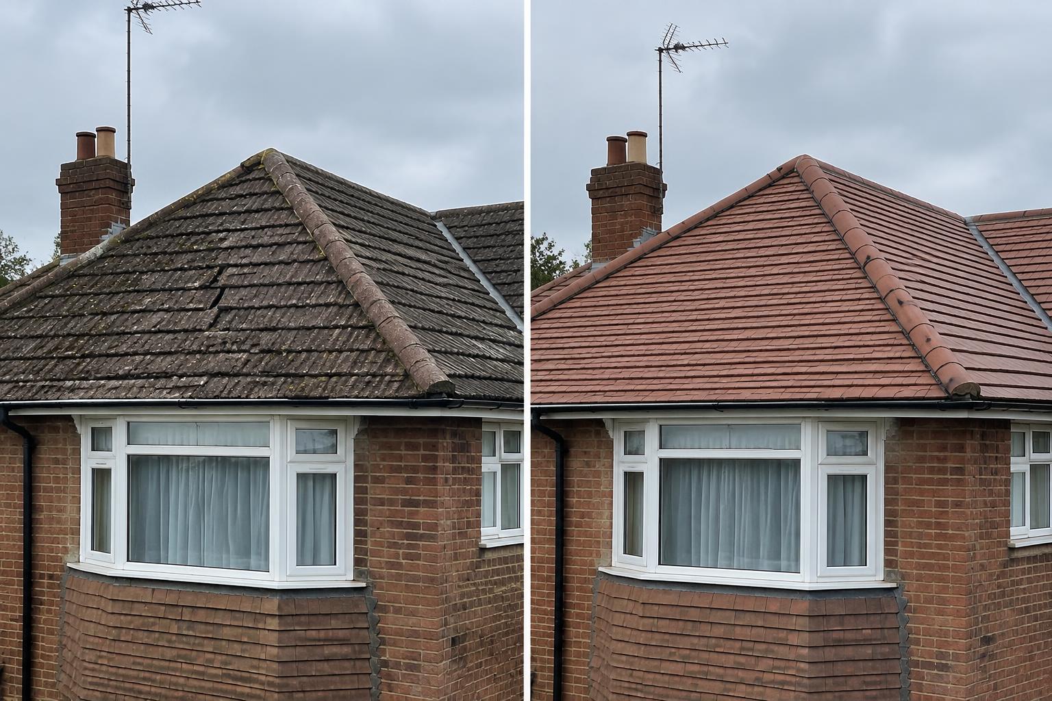 Before and after: Pitched tile re-roof in Worthing, West Sussex
